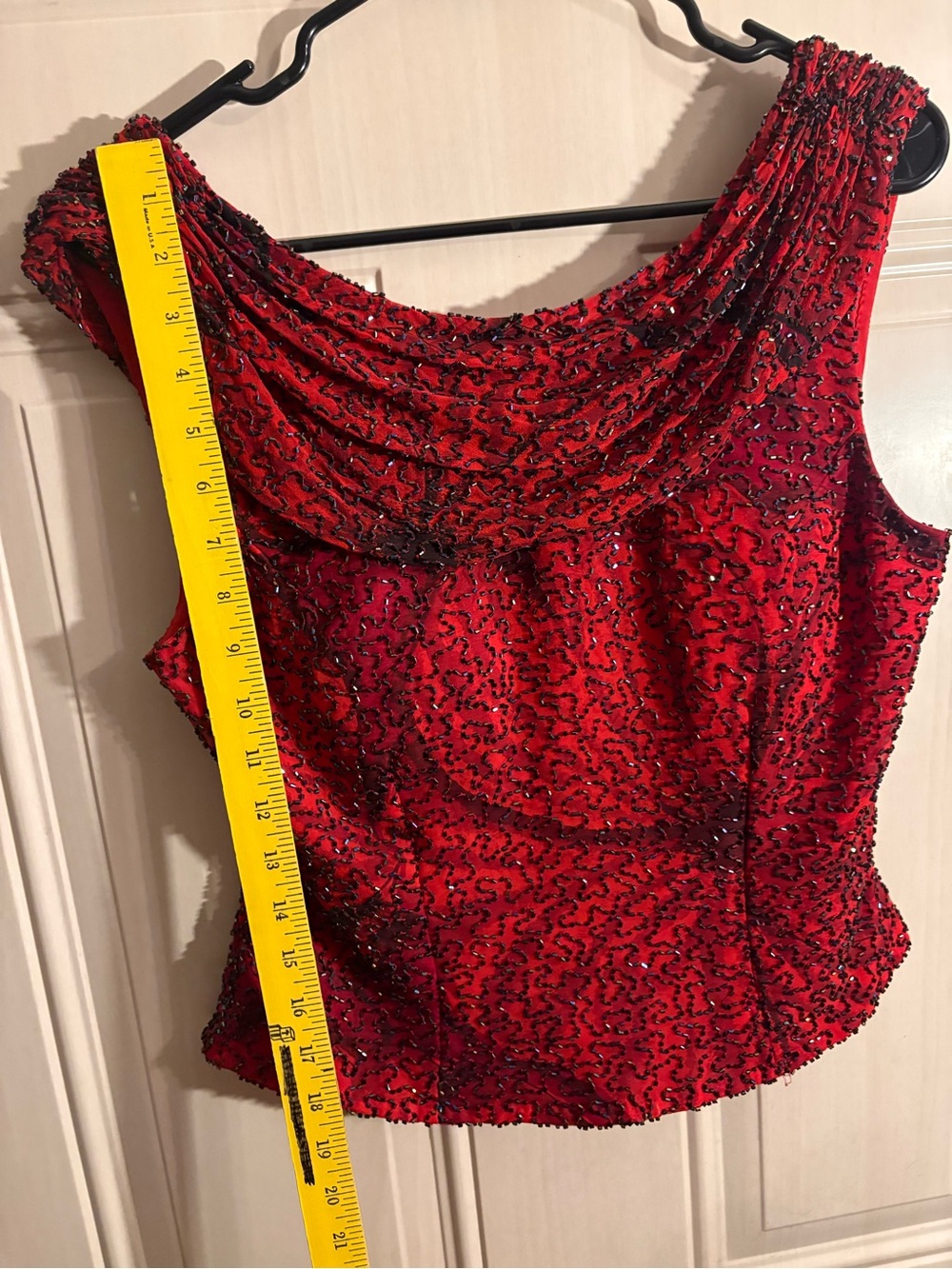 Cache Red Beaded Draped Neckline Evening Top MEDIUM Y2K Grunge Fairy Whimsy Vamp - Picture 11 of 16